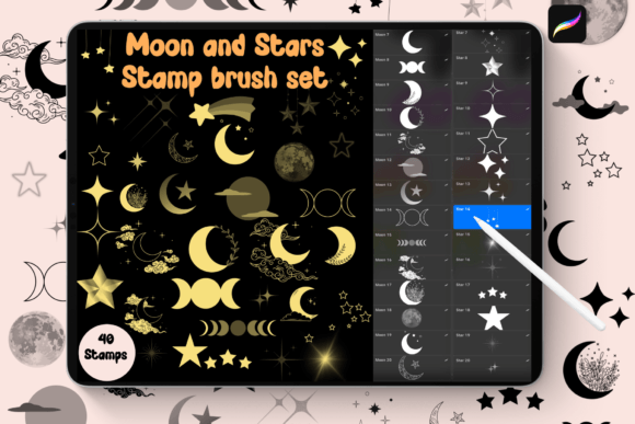 Download Moon and Stars Procreate Brush Stamps - Brush stamp Collection
