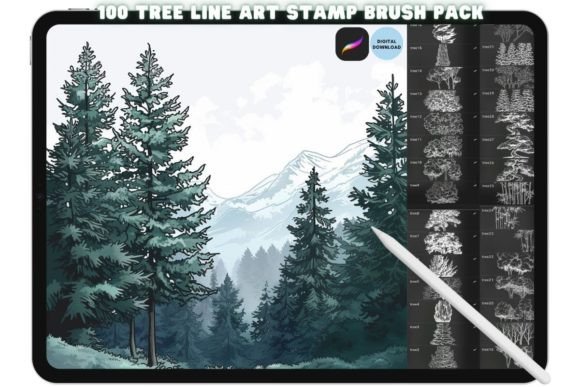 Download Procreate Tree Landscape Brush Stamp Set - Brush stamp Collection