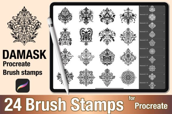 Download Procreate Brush Stamp Damask Motif 02 - Brush stamp Collection