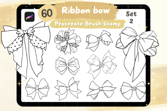 Download 60 Ribbon Bow Procreate Brush Stamp - Brush stamp Collection