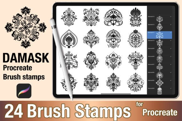 Download Procreate Brush Stamp Damask Motif 01 - Brush stamp Collection