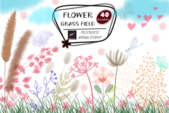 Download FLOWER GRASS FIELD Procreate Brush Stamp - Brush stamp Collection