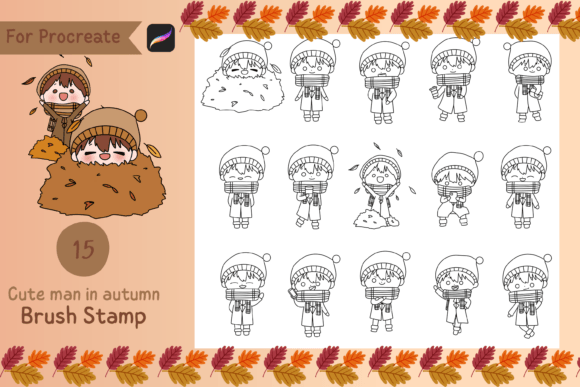 Download Procreate Brush Stamp Cute Man in Autumn - Brush stamp Collection