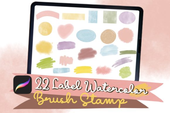 Download Watercolor Label Procreate Brush Stamp - Brush stamp Collection